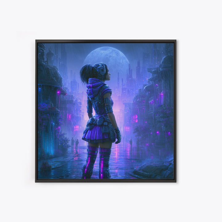 Futuristic City on a Moonlit World Canvas Print, Scifi Art, Ai Art, Living Room Decor, Abstract Art, Orbit, Star Wars Art, SCI-1x1-3