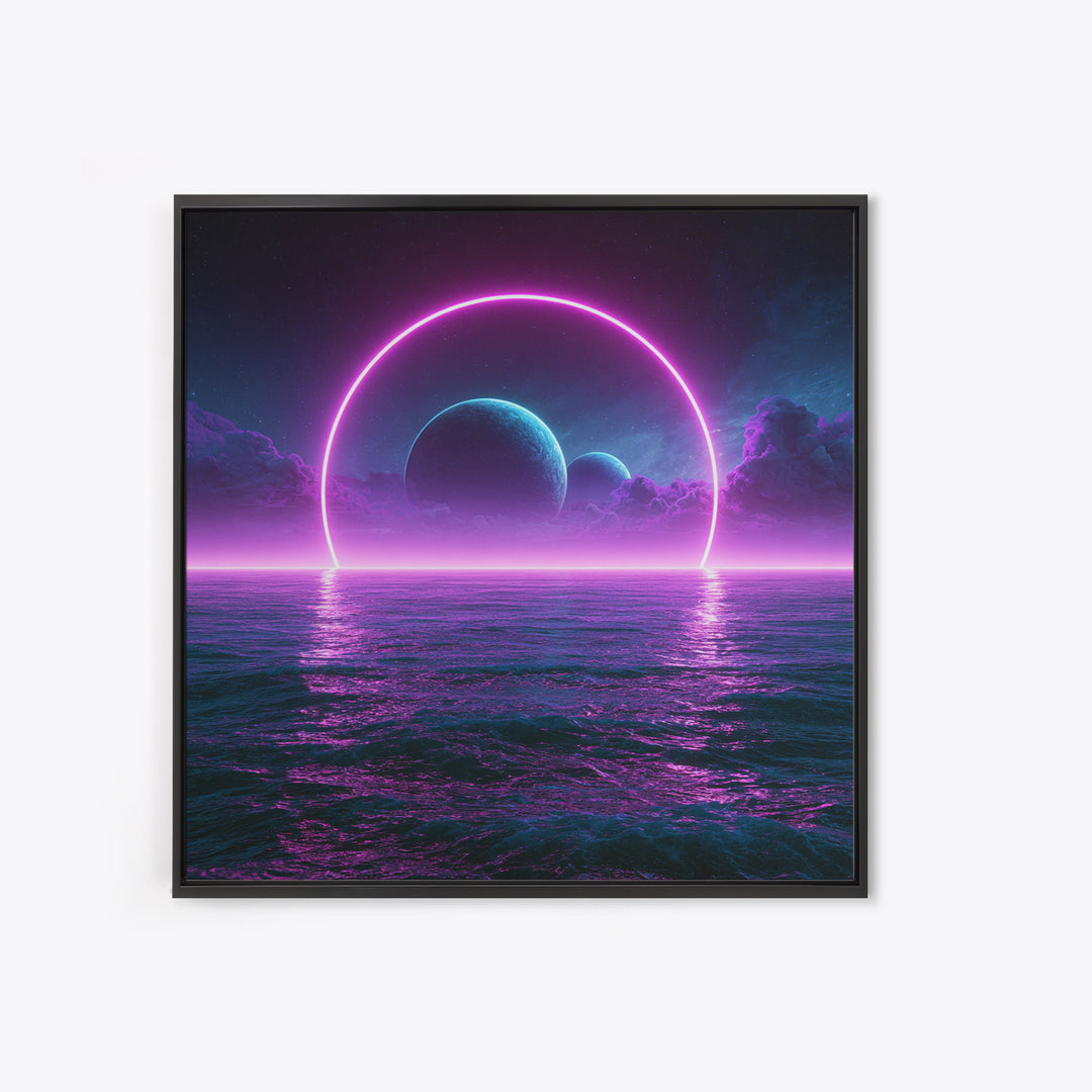 Alien Ocean with Two Moons Framed Canvas Print, Scifi Art, Boho Decor, Living Room Decor, Fine Art, Orbit, Wall Decor, SCI-1x1-37