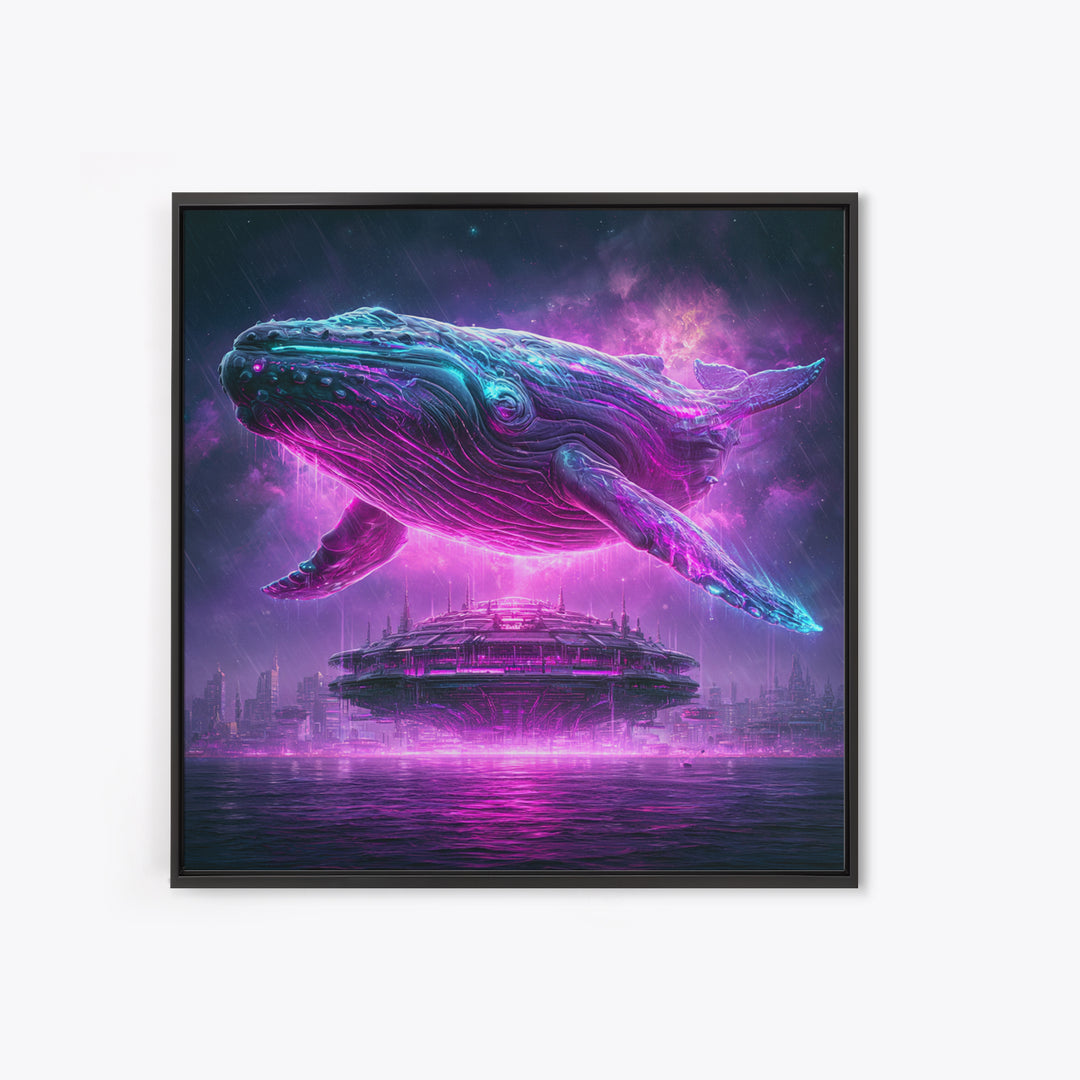 Cosmic Whale Swimming Through Deep Space Framed Canvas Print, Scifi Art, Art Print, Living Room Decor, Fine Art, Orbit, SCI-1x1-40
