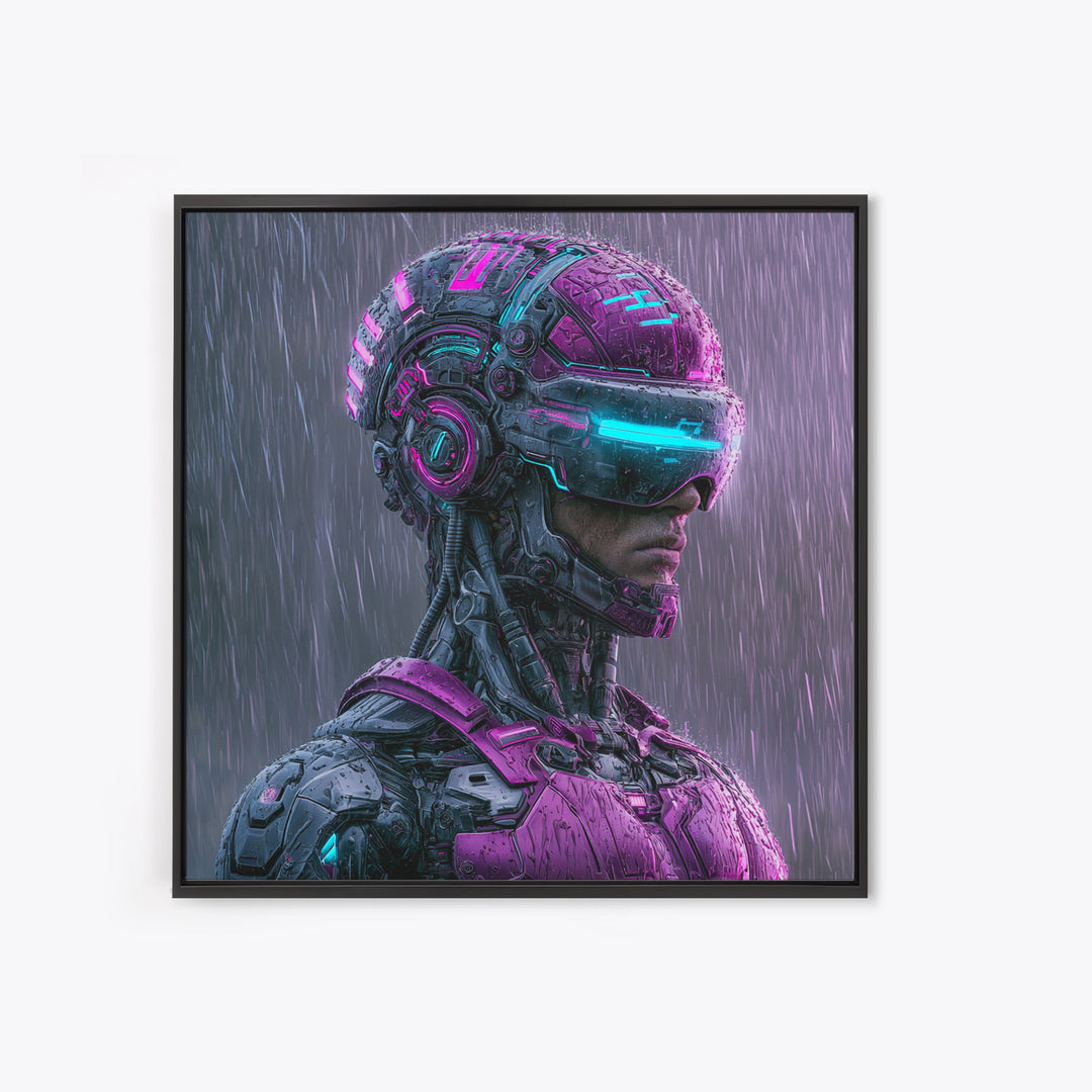 Cyborg Portrait with Reflective Visor Canvas Print, Scifi Art, Statement Artwork, Living Room Decor, Fine Art, Orbit, SCI-1x1-9