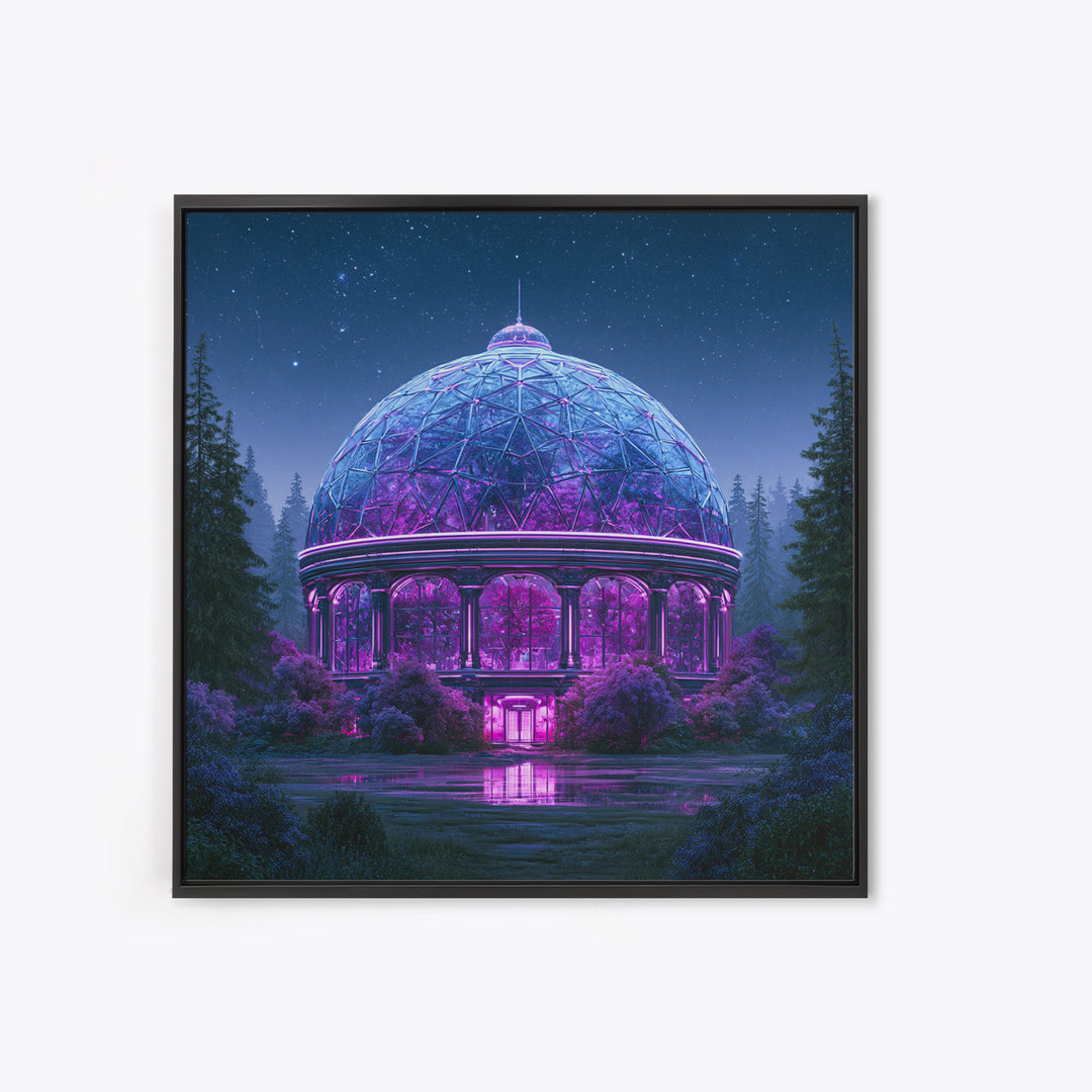 Futuristic Botanical Dome Framed Canvas Print, Scifi Art, Posters, Living Room Decor, Fine Art, Orbit, Pop Art, Mid Century Art, SCI-1x1-96