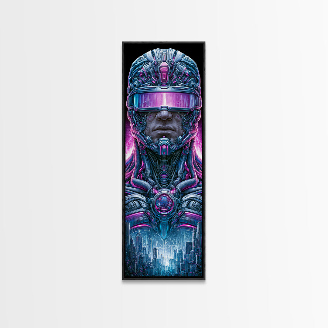 Cyborg Portrait with Reflective Visor Canvas Print, Scifi Art, Luxury Decor, Living Room Decor, Fine Art, Orbit, Digital Art, SCI-1x3-21