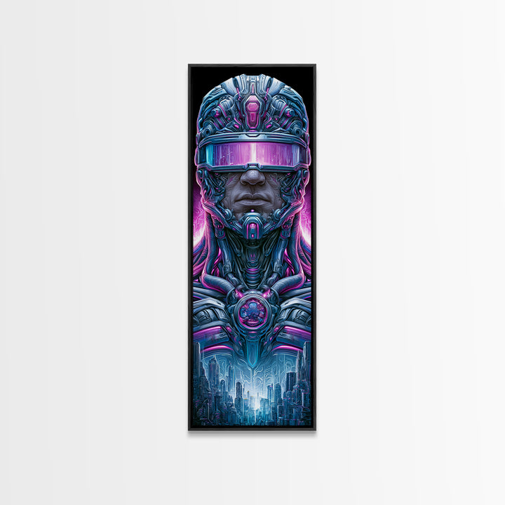 Cyborg Portrait with Reflective Visor Canvas Print, Scifi Art, Luxury Decor, Living Room Decor, Fine Art, Orbit, Digital Art, SCI-1x3-21