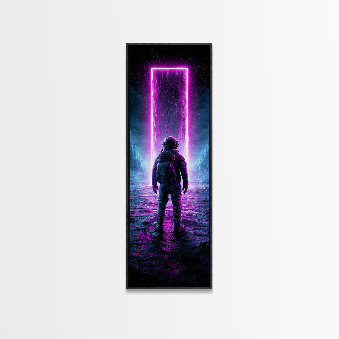 Astronaut Standing Before a Glowing Monolith Canvas Print, Scifi Art, Gallery Decor, Living Room Decor, Fine Art, Orbit, SCI-1x3-38