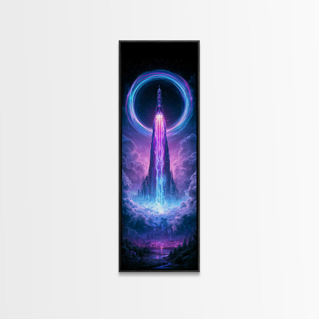 Retro Rocket Launching Through Cloud Rings Canvas Print, Scifi Art, Pop Art, Living Room Decor, Fine Art, Orbit, Gallery Decor, SCI-1x3-43