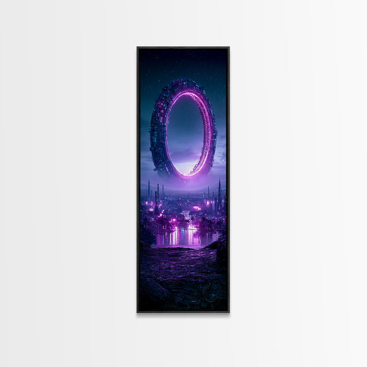 Giant Ring World Seen from a Valley Canvas Print, Scifi Art, Digital Art, Living Room Decor, Oil Painting, Orbit, SCI-1x3-44