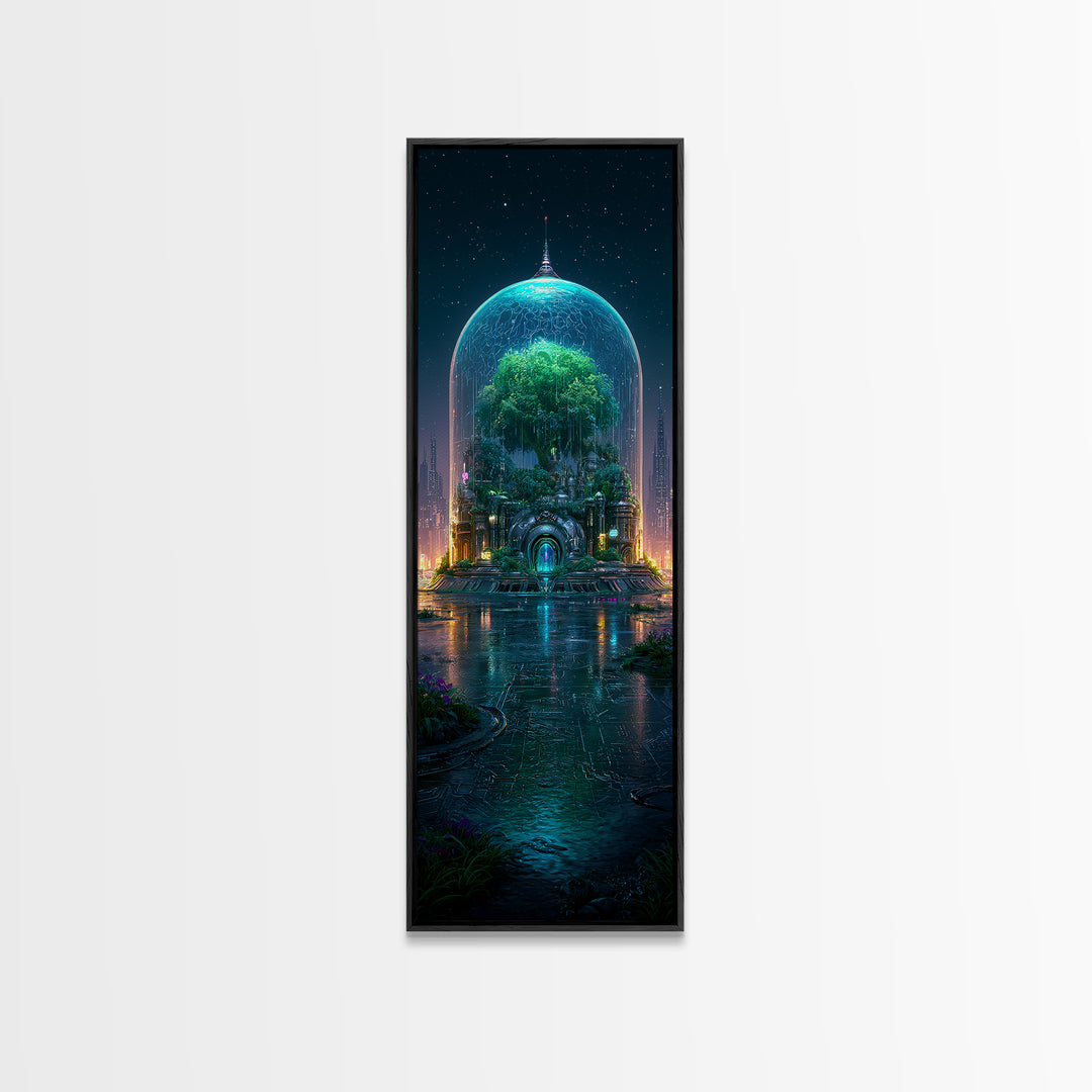 Futuristic Botanical Dome Canvas Print, Scifi Art, Ai Art, Living Room Decor, Fine Art, Orbit, Star Wars Art, Space Art, SCI-1x3-60