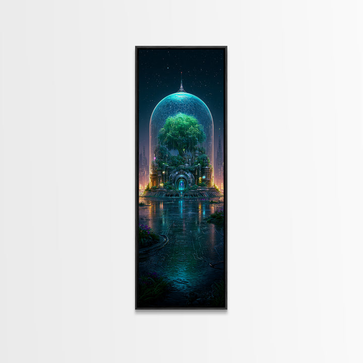 Futuristic Botanical Dome Canvas Print, Scifi Art, Ai Art, Living Room Decor, Fine Art, Orbit, Star Wars Art, Space Art, SCI-1x3-60