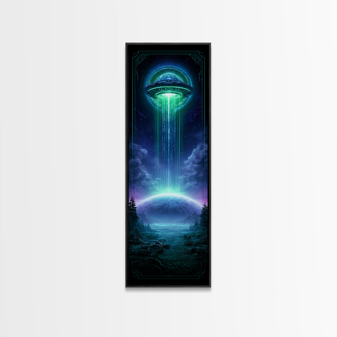 Distant Spaceship Above Alien Desert Planet Framed Canvas Print, Scifi Art, Art, Living Room Decor, Fine Art, Orbit, Modern Art, SCI-1x3-61