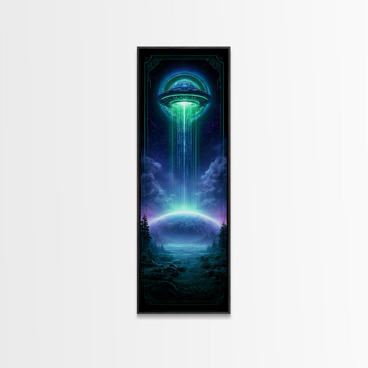 Distant Spaceship Above Alien Desert Planet Framed Canvas Print, Scifi Art, Art, Living Room Decor, Fine Art, Orbit, Modern Art, SCI-1x3-61