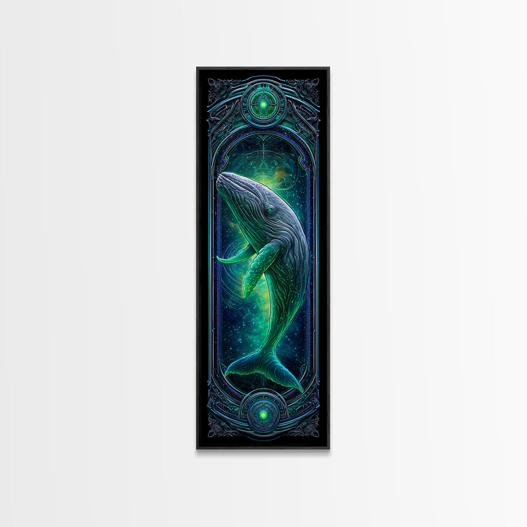 Cosmic Whale Swimming Through Deep Space Framed Canvas Print, Scifi Art, Collage Art, Living Room Decor, Oil Painting, Orbit, SCI-1x3-76