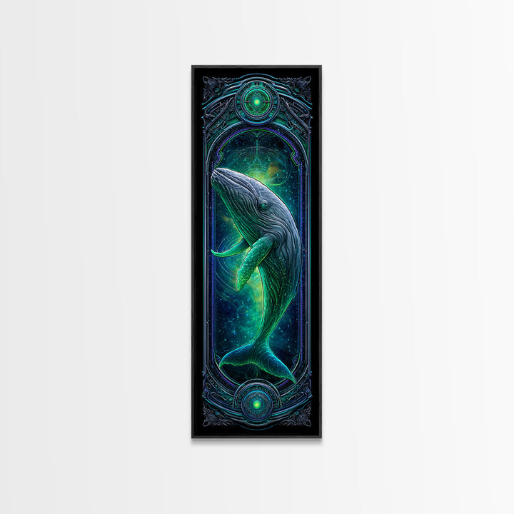 Cosmic Whale Swimming Through Deep Space Framed Canvas Print, Scifi Art, Collage Art, Living Room Decor, Oil Painting, Orbit, SCI-1x3-76