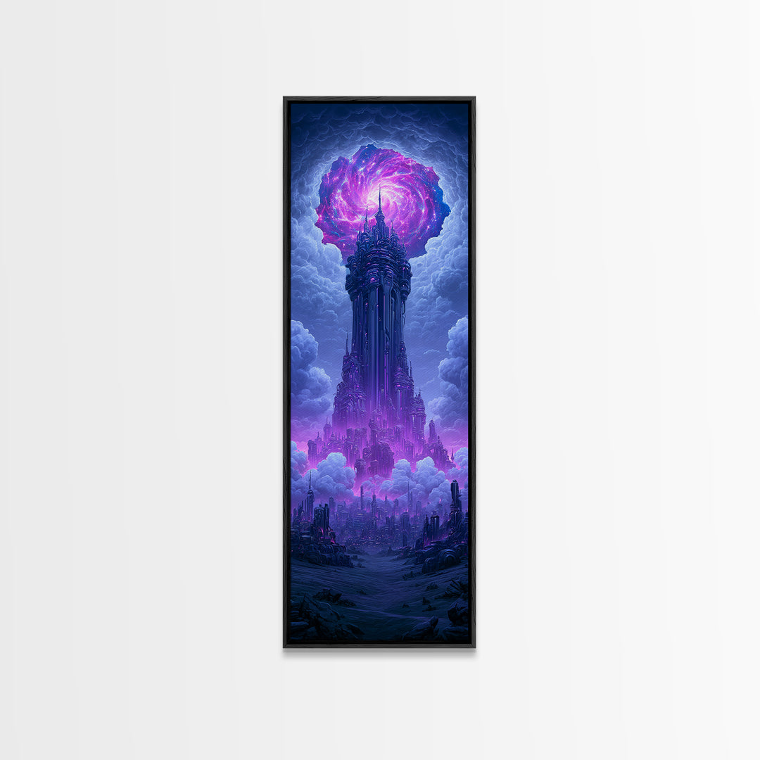 Wormhole Opening over Barren Landscape Canvas Print, Scifi Art, Poster, Living Room Decor, Fine Art, Orbit, Retro Wall Art, SCI-1x3-77