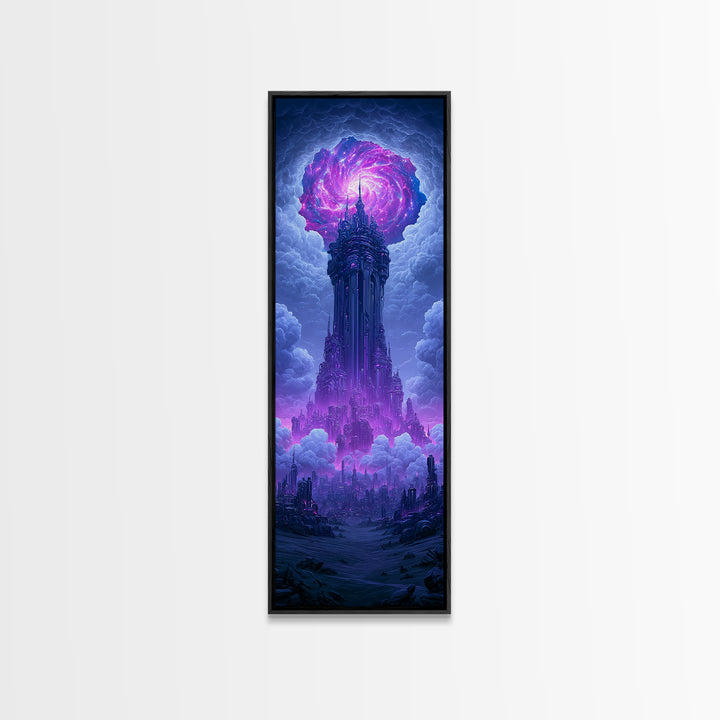 Wormhole Opening over Barren Landscape Canvas Print, Scifi Art, Poster, Living Room Decor, Fine Art, Orbit, Retro Wall Art, SCI-1x3-77