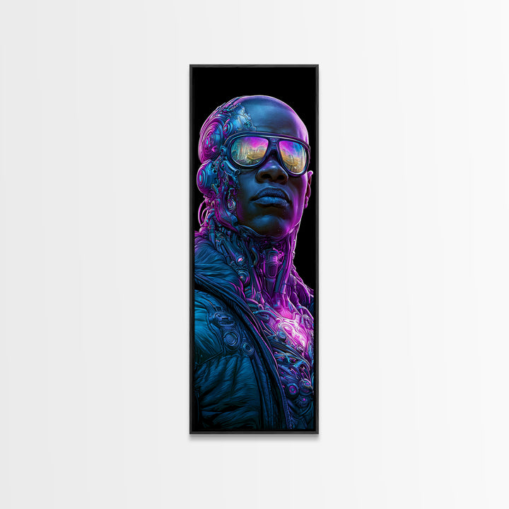 Cyborg Portrait with Reflective Visor Canvas Print, Scifi Art, Posters, Living Room Decor, Orbit, Pop Art, Mid Century Art, SCI-1x3-93