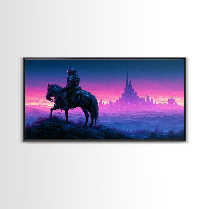 Space Explorer Horse Rider on Distant Planet Canvas Print, Scifi Art, Posters, Living Room Decor, Fine Art, Orbit, Pop Art, SCI-2x1-17