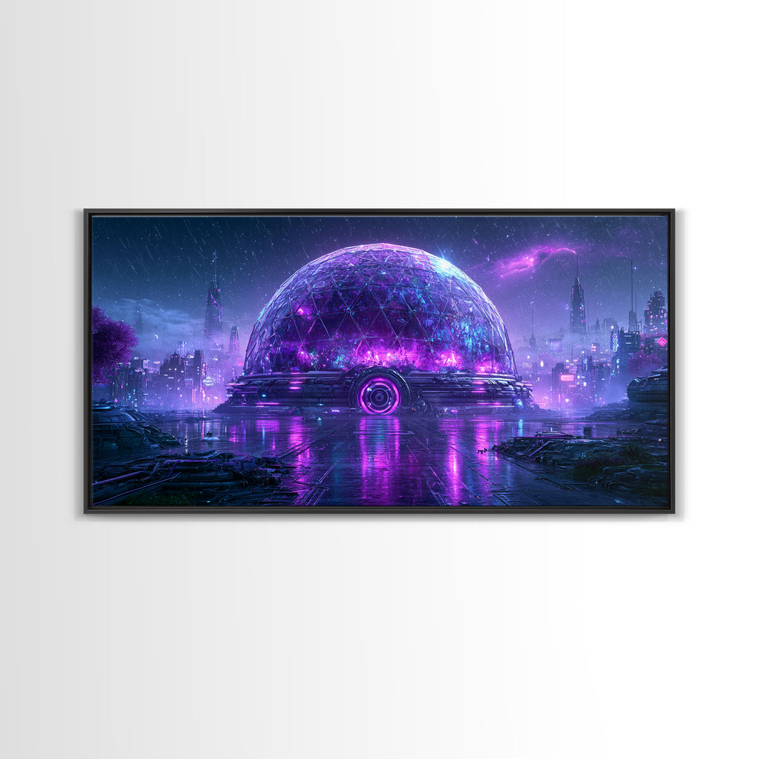 Futuristic Botanical Dome Framed Canvas Print, Scifi Art, Statement Artwork, Living Room Decor, Fine Art, Orbit, Wall Decor, SCI-2x1-20