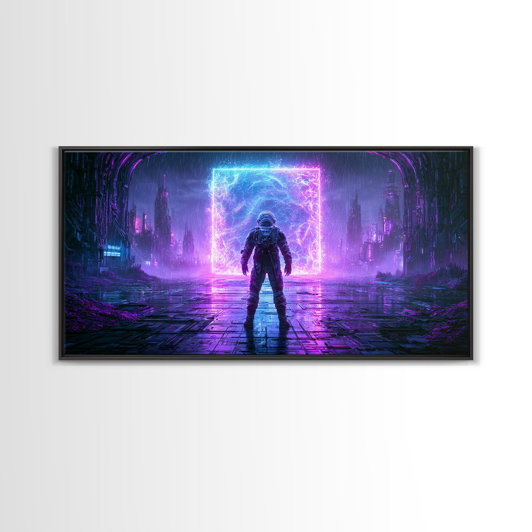 Astronaut Standing Before a Glowing Monolith Canvas Print, Scifi Art, Room Decor, Living Room Decor, Fine Art, Orbit, SCI-2x1-22