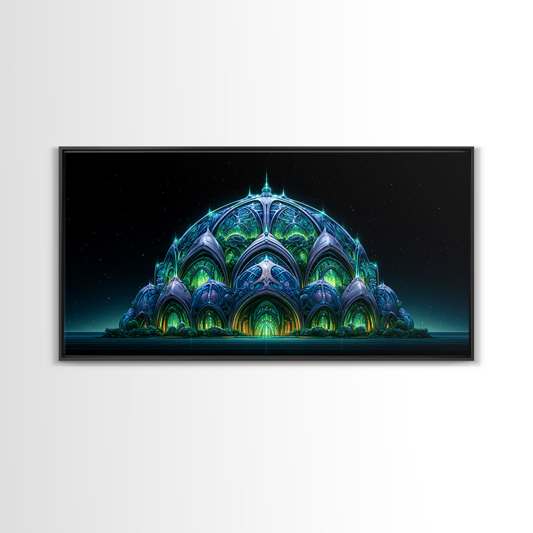 Futuristic Botanical Dome Canvas Print, Scifi Art, Textured Painting, Living Room Decor, Fine Art, Orbit, Canvas Wall Art, SCI-2x1-44