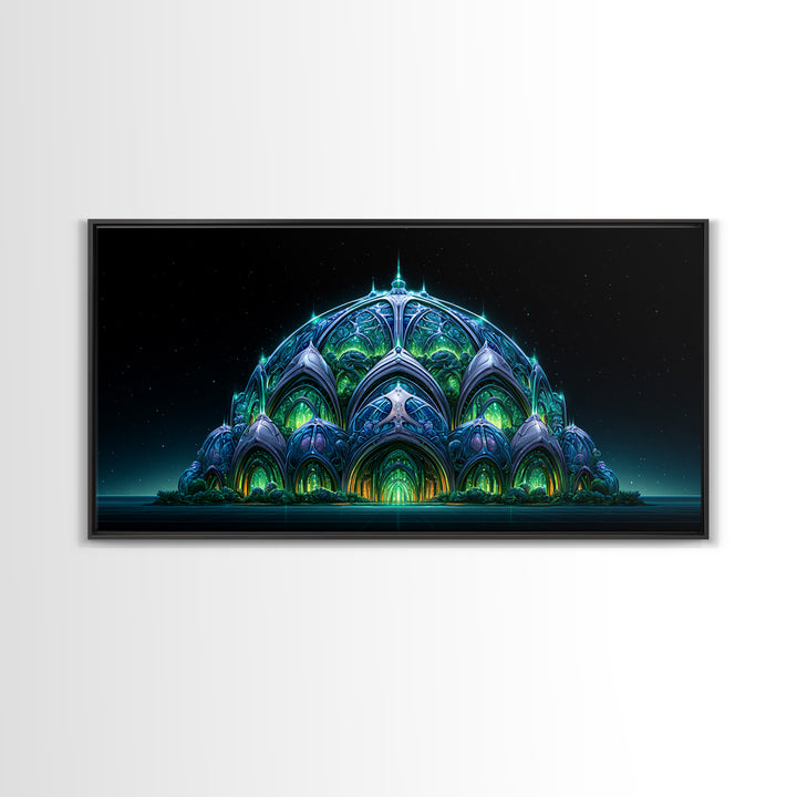 Futuristic Botanical Dome Canvas Print, Scifi Art, Textured Painting, Living Room Decor, Fine Art, Orbit, Canvas Wall Art, SCI-2x1-44
