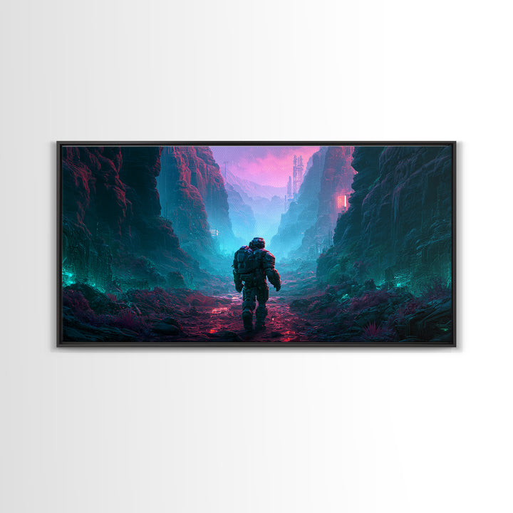 Robot Companion Crossing a Red Canyon Canvas Print, Scifi Art, Art, Living Room Decor, Orbit, Modern Art, Living Room Art, SCI-2x1-48