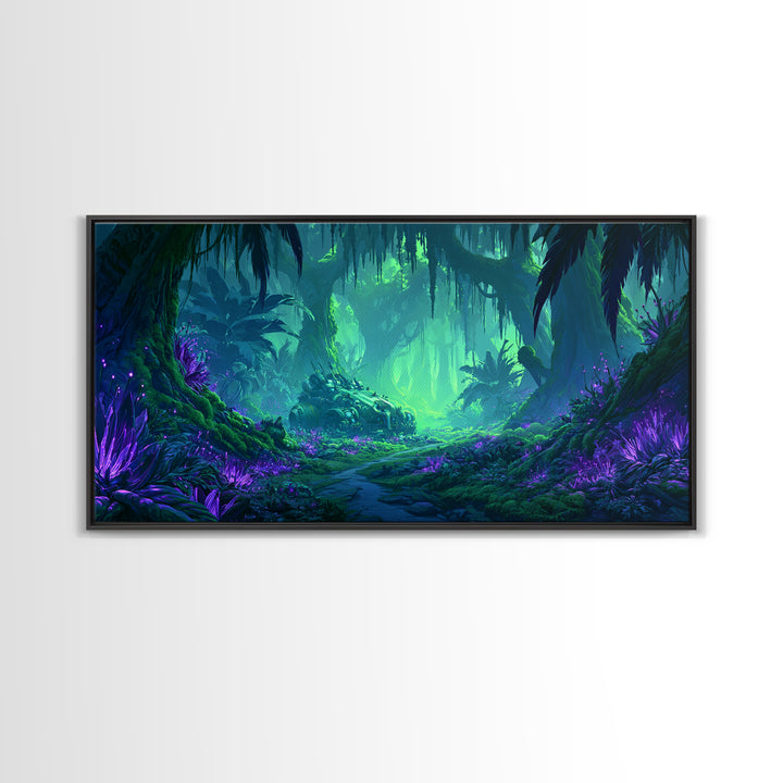 Alien Jungle with Bioluminescent Plants Canvas Print, Scifi Art, Canvas Print, Living Room Decor, Fine Art, Orbit, Weird Art, SCI-2x1-73
