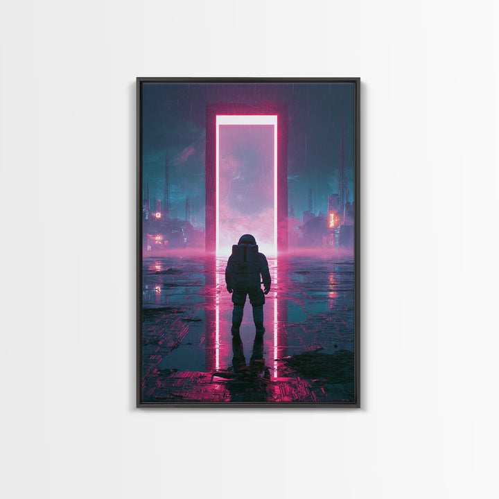 Astronaut Standing Before a Glowing Monolith Canvas Print, Scifi Art, Minimalist Decor, Living Room Decor, Fine Art, Orbit, SCI-2x3-10