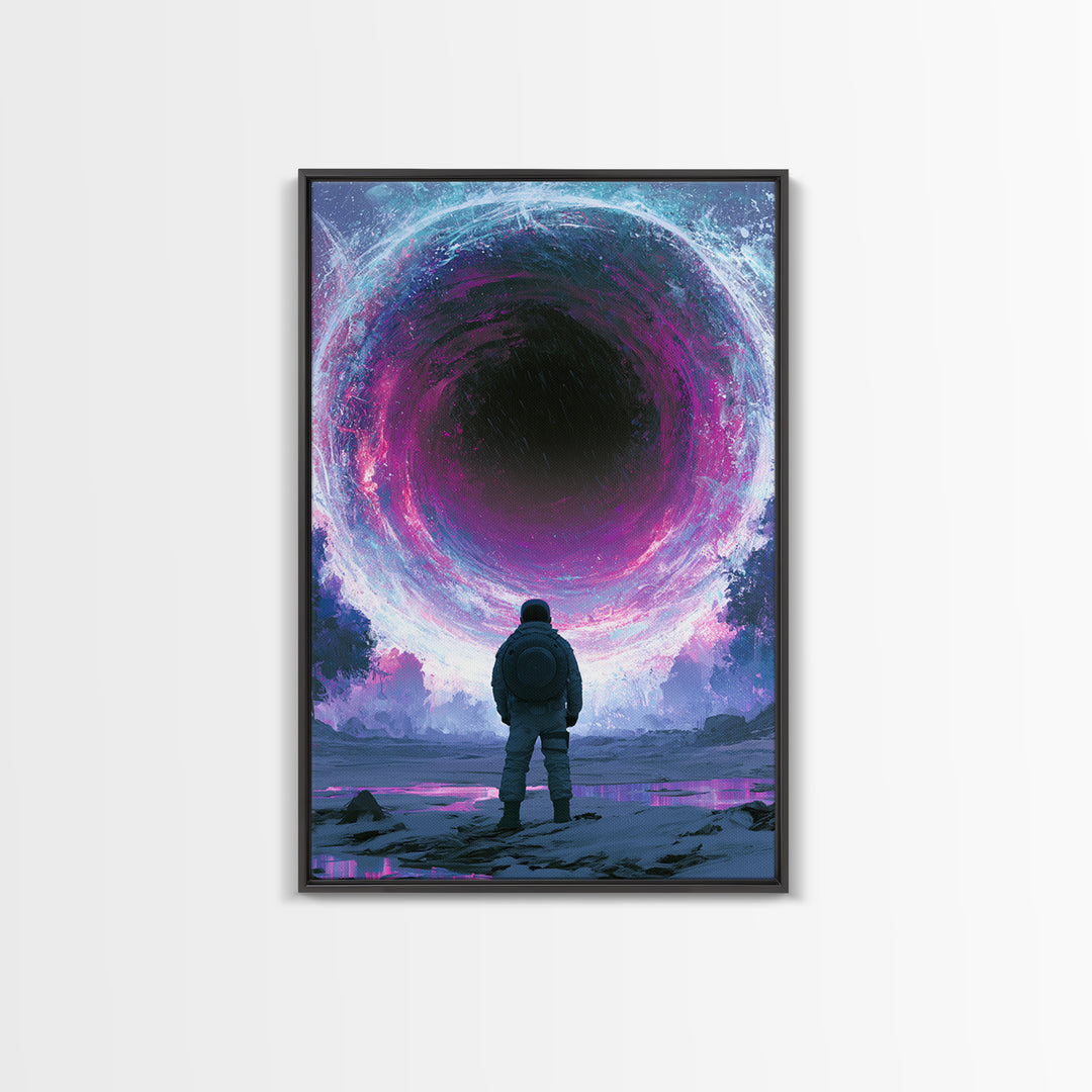 Wormhole Opening over Barren Landscape Framed Canvas Print, Scifi Art, Digital Art, Living Room Decor, Oil Painting, Orbit, SCI-2x3-25