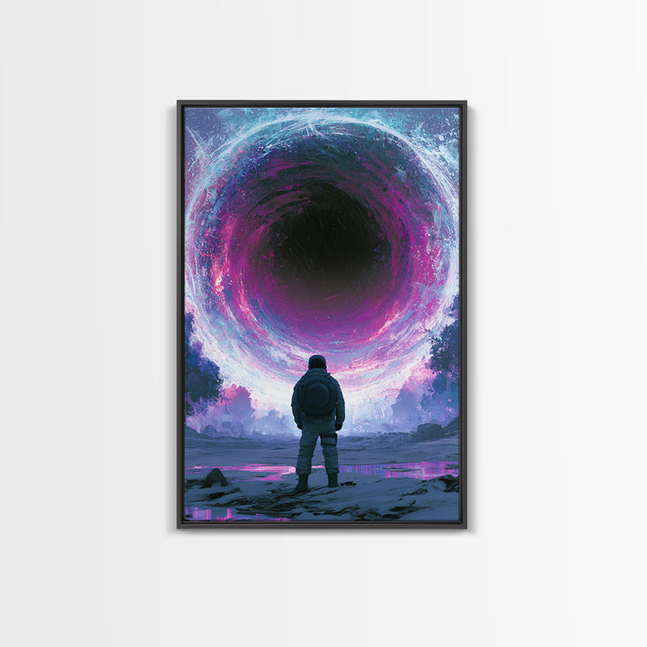 Wormhole Opening over Barren Landscape Framed Canvas Print, Scifi Art, Digital Art, Living Room Decor, Oil Painting, Orbit, SCI-2x3-25