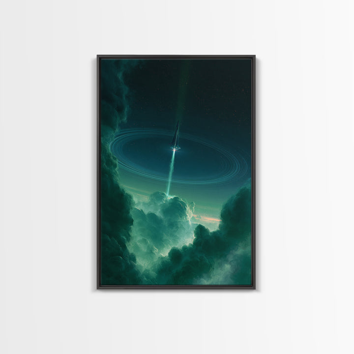 Retro Rocket Launching Through Cloud Rings Canvas Print, Scifi Art, Canvas Wall Art, Living Room Decor, Fine Art, Orbit, SCI-2x3-39