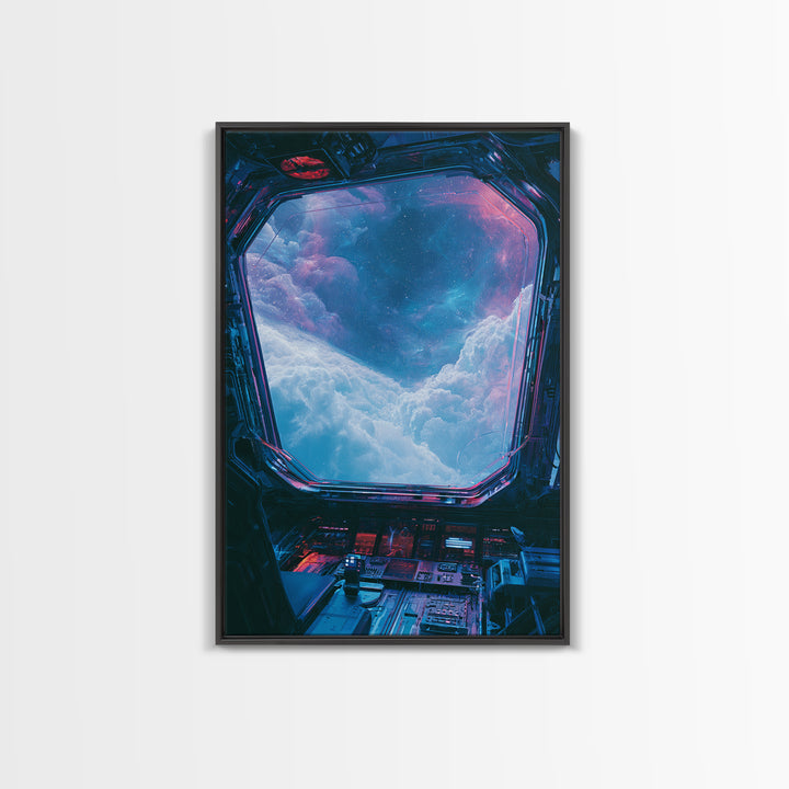 Starship Cockpit View of Nebula Clouds Framed Canvas Print, Scifi Art, Abstract Art, Living Room Decor, Fine Art, Orbit, SCI-2x3-43