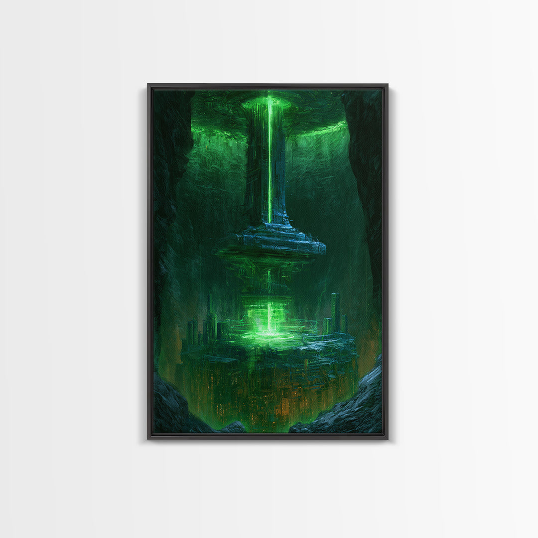 Glowing Alien Artifact Framed Canvas Print, Scifi Art, Space Art, Living Room Decor, Fine Art, Orbit, Luxury Decor, Art Print, SCI-2x3-76