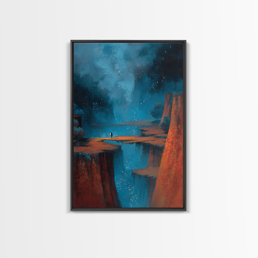 Planetary Sunrise over Ice Cliffs Framed Canvas Print, Scifi Art, Canvas Wall Art, Living Room Decor, Fine Art, Orbit, SCI-2x3-78