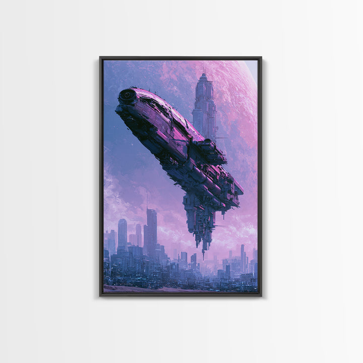 Distant Spaceship Above Alien Desert Planet Canvas Print, Scifi Art, Canvas Wall Art, Living Room Decor, Fine Art, Orbit, SCI-2x3-9