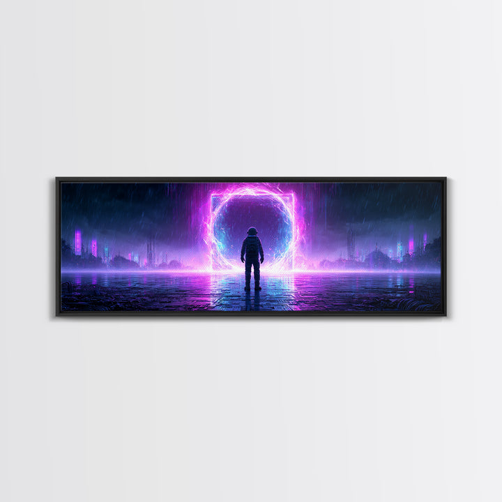 Astronaut Standing Before a Glowing Monolith Framed Canvas Print, Scifi Art, Canvas Print, Living Room Decor, Fine Art, Orbit, SCI-3x1-18