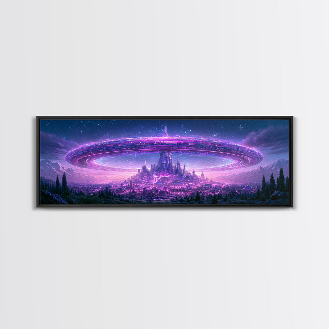 Giant Ring World Seen from a Valley Canvas Print, Scifi Art, Game Room Decor, Living Room Decor, Fine Art, Orbit, SCI-3x1-24