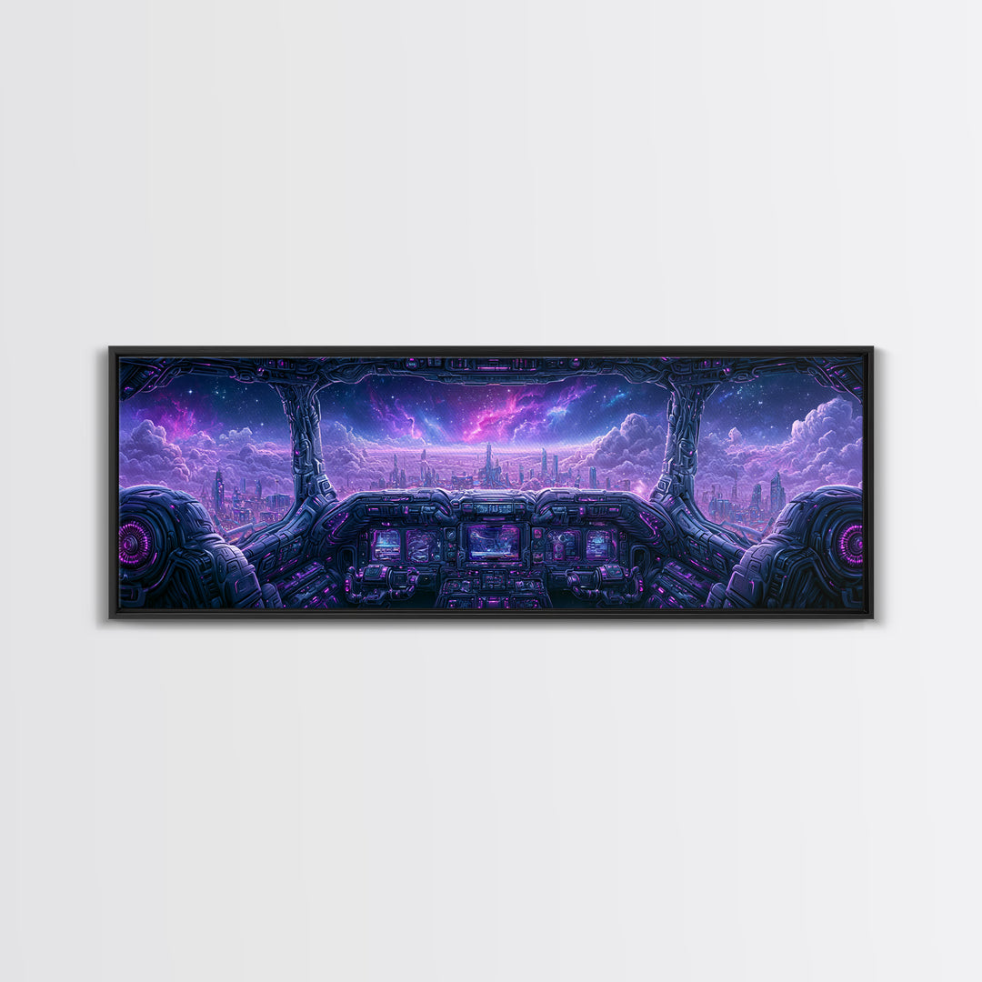 Starship Cockpit View of Nebula Clouds Framed Canvas Print, Scifi Art, Room Decor, Living Room Decor, Fine Art, Orbit, SCI-3x1-27
