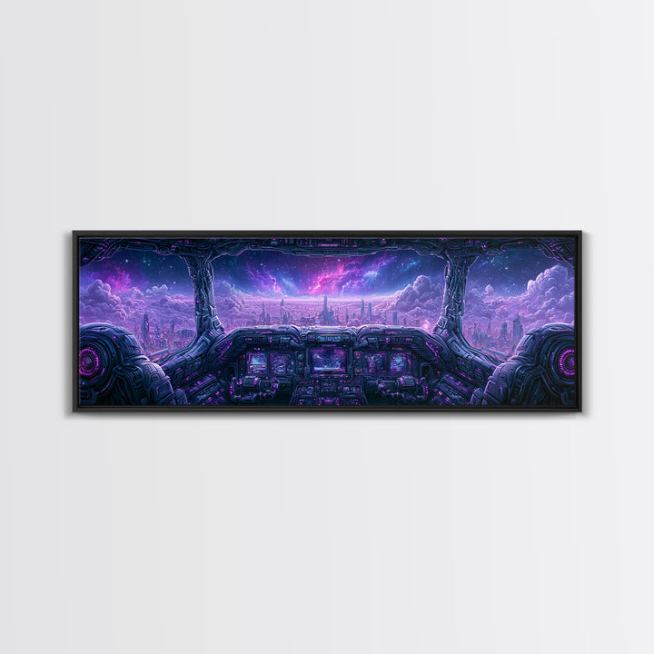 Starship Cockpit View of Nebula Clouds Framed Canvas Print, Scifi Art, Room Decor, Living Room Decor, Fine Art, Orbit, SCI-3x1-27