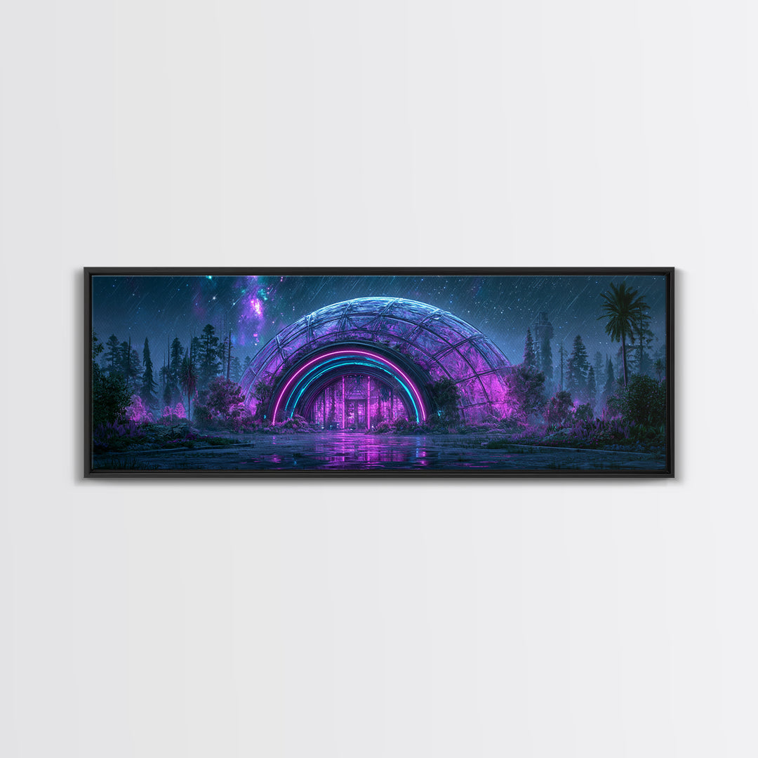 Futuristic Botanical Dome Canvas Print, Scifi Art, Neutral Decor, Living Room Decor, Oil Painting, Orbit, Home Decor, SCI-3x1-40