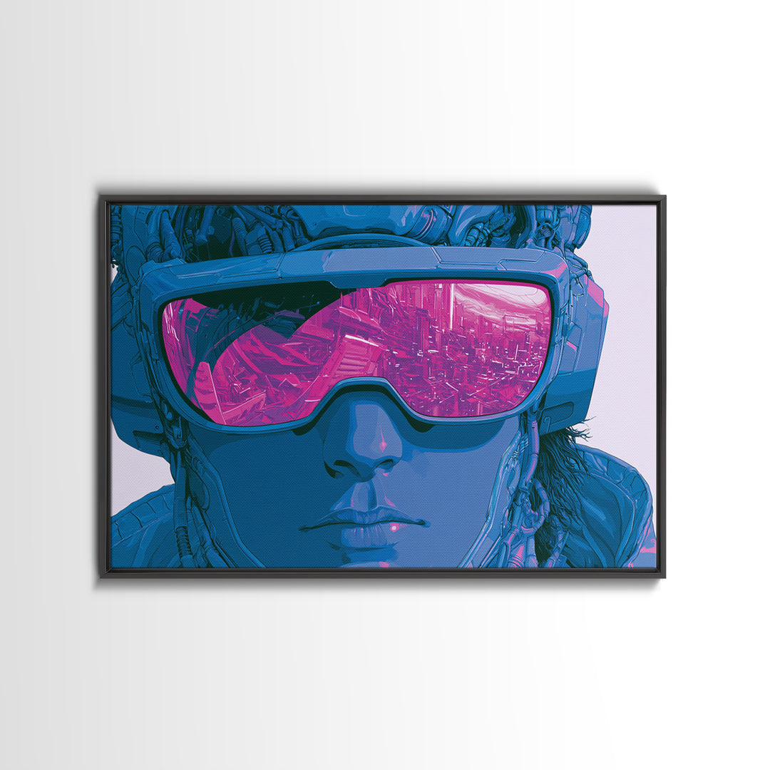 Cyborg Portrait with Reflective Visor Canvas Print, Scifi Art, Retro Futurism Art, Living Room Decor, Oil Painting, Orbit, SCI-3x2-37