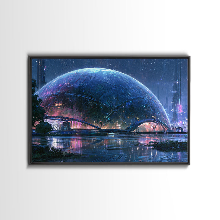 Futuristic Botanical Dome Canvas Print, Scifi Art, Weird Art, Living Room Decor, Fine Art, Orbit, Art Print, Textured Painting, SCI-3x2-52