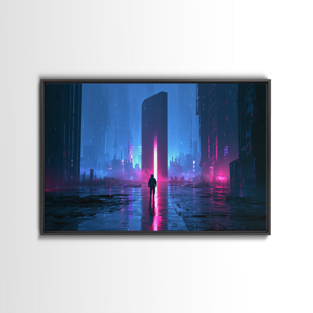 Astronaut Standing Before a Glowing Monolith Canvas Print, Scifi Art, Contemporary Art, Living Room Decor, Fine Art, Orbit, SCI-3x2-54