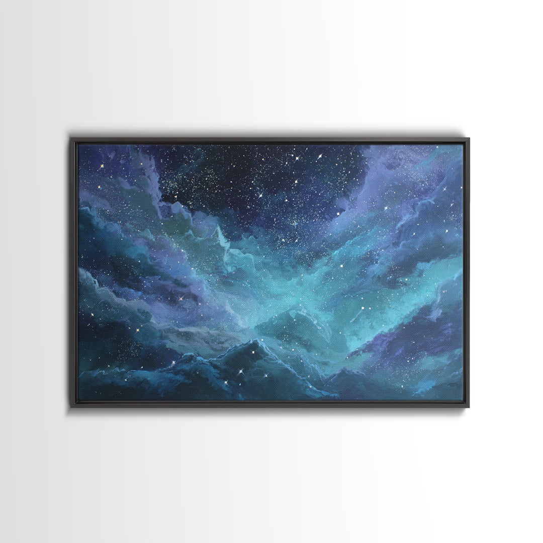 Robot Bird Perched on Antenna Framed Canvas Print, Scifi Art, Abstract Art, Living Room Decor, Fine Art, Orbit, Retro Art, SCI-3x2-99