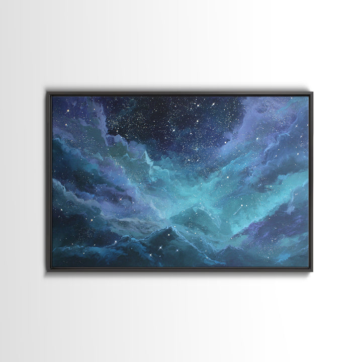 Robot Bird Perched on Antenna Framed Canvas Print, Scifi Art, Abstract Art, Living Room Decor, Fine Art, Orbit, Retro Art, SCI-3x2-99