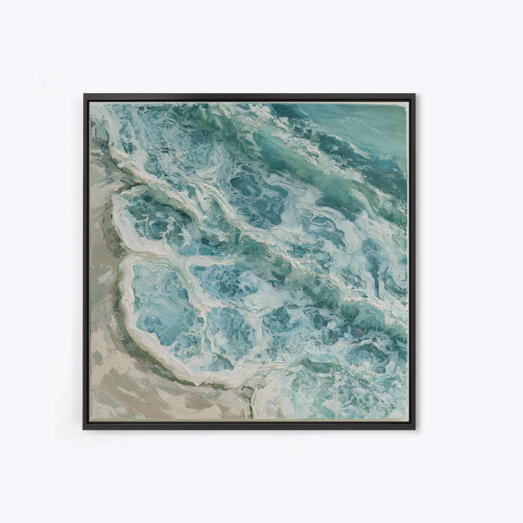 Ocean Foam Patterns from Above Framed Canvas Print, Seascape Art, Digital Prints, Coastal Decor, Oil Painting, Seascape, SEA-1x1-12