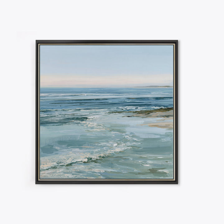 Calm Blue Horizon Framed Canvas Print, Seascape Art, Living Room Decor, Coastal Decor, Oil Painting, Seascape, Gallery Decor, SEA-1x1-2