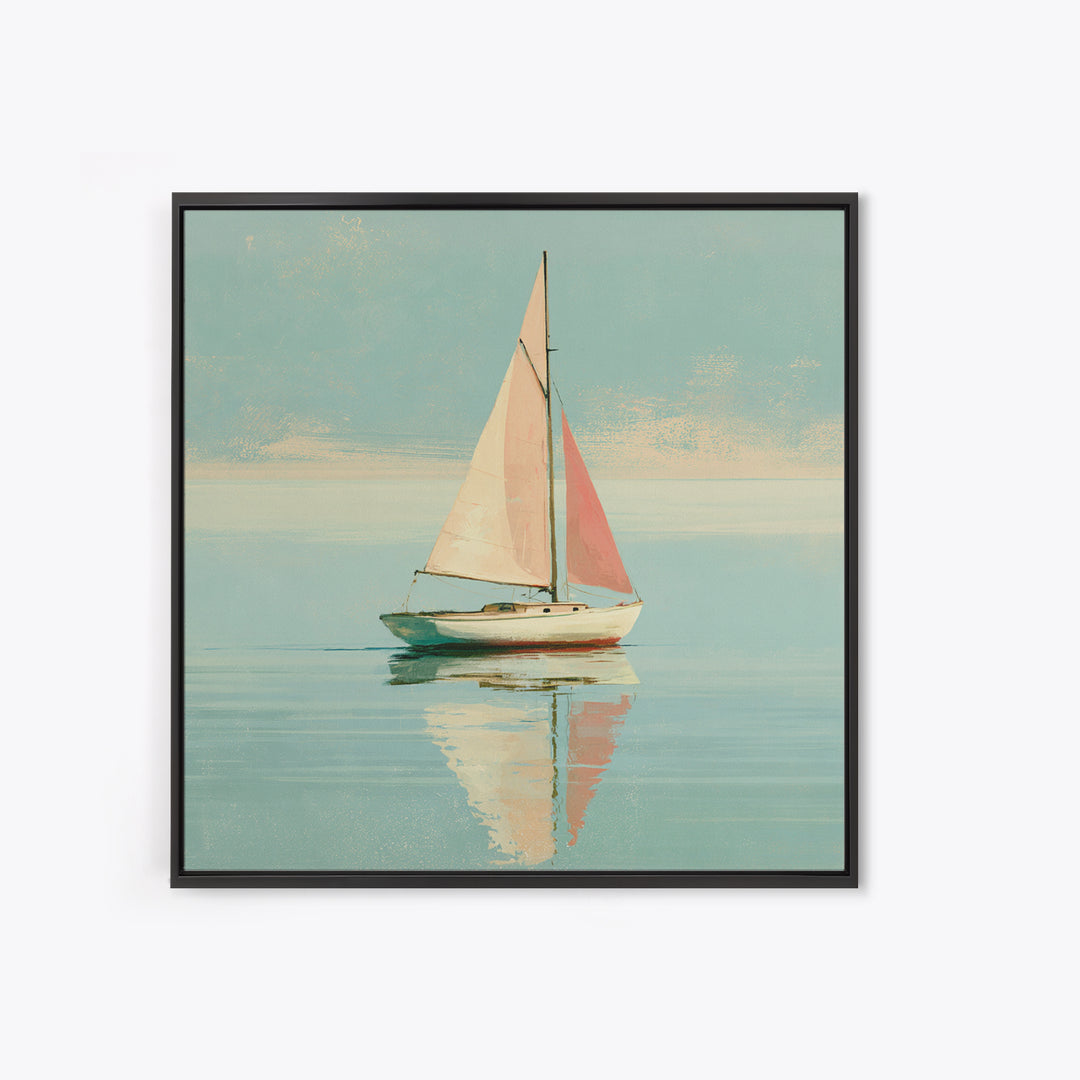 Quiet Sailboat on Glassy Water Framed Canvas Print, Seascape Art, Neutral Decor, Coastal Decor, Fine Art, Seascape, Home Decor, SEA-1x1-80