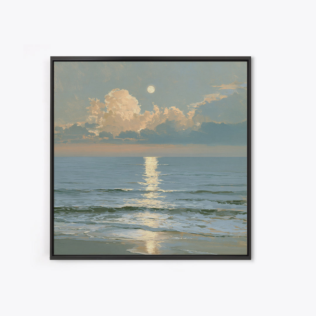 Moonlit Ocean with Silver Path of Light Canvas Print, Seascape Art, Wall Art, Coastal Decor, Oil Painting, Seascape, SEA-1x1-99