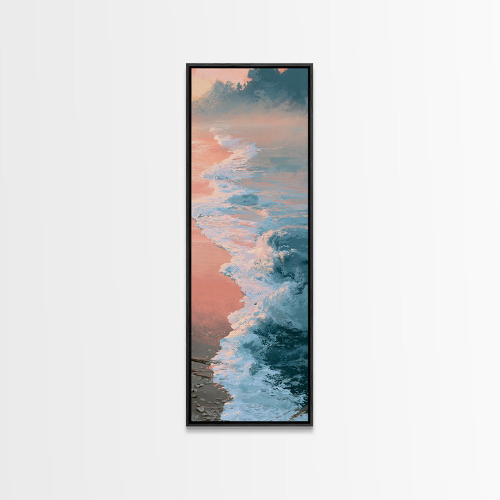 Sunset Surf Glowing Orange and Pink Canvas Print, Seascape Art, Art Print, Coastal Decor, Fine Art, Seascape, Printable Art, SEA-1x3-40