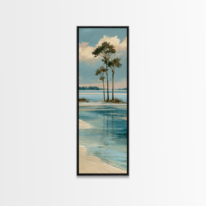 Tropical Lagoon with Transparent Shallows Framed Canvas Print, Seascape Art, Watercolor Art, Coastal Decor, Fine Art, Seascape, SEA-1x3-46